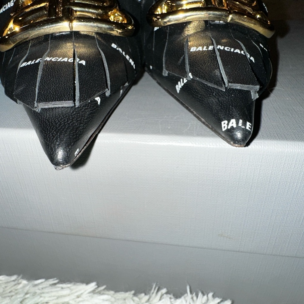 Balenciaga Fringe Knife BB Logo Black Leather Bootie Size 37 - Picture 11 of 16